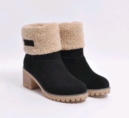 Thick Heel Fleece Lined Suede Snow Boots in 5 Colors