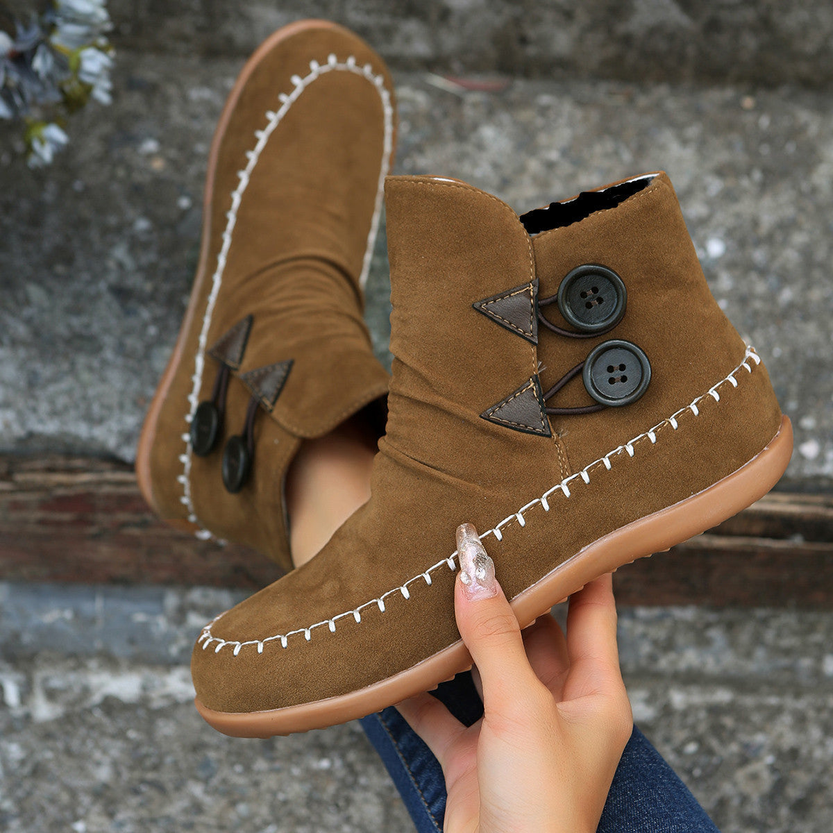 Flat Sole Moccasin-Style Slip On Ankle Boots