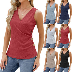 Débardeur col V avec boutons latéraux, disponible en 6 couleurs (S-XXL)