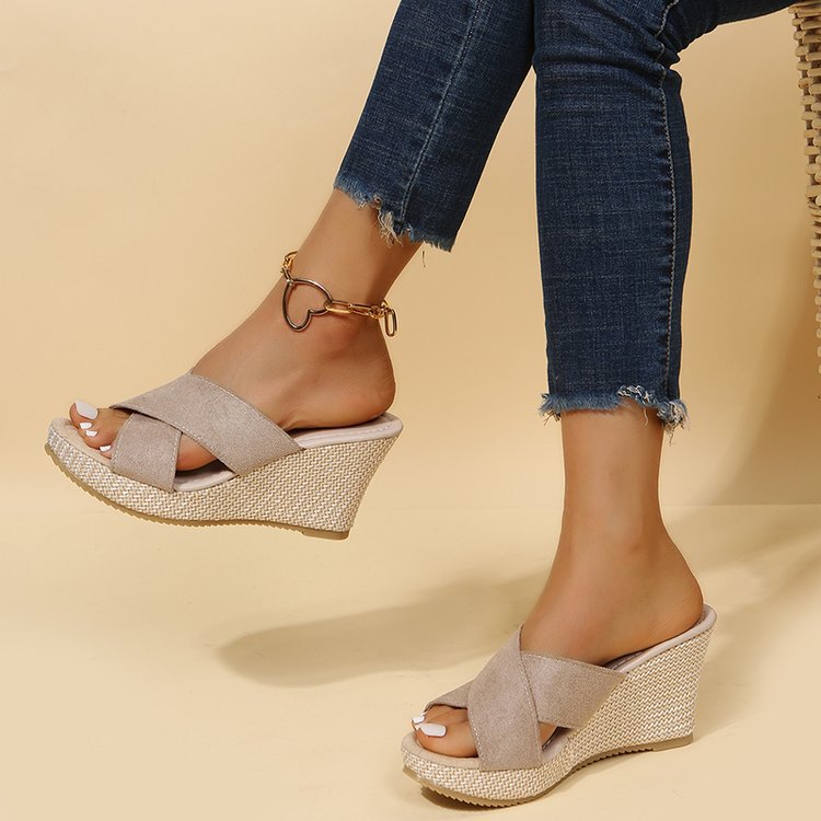 Cross-Strap Wedge Sandals