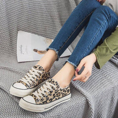 Lace Up Leopard Print Canvas Sneakers