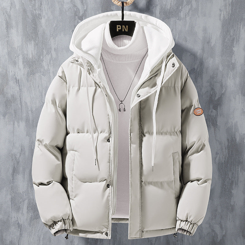 Men's Hooded Windproof Down-Filled Fake Two-Piece Jacket in 4 Colors M-5XL