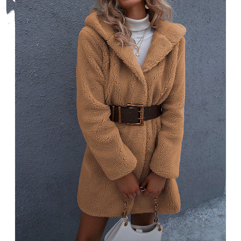 Hooded Mid-Length Plush Coat in 2 Colors S-XL
