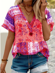 Boho V-Neck Short Sleeve Top