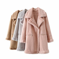 Suede Mid-Length Coat with Warm Lambswool Lining