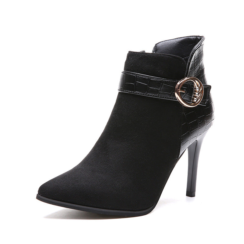 Suede Ankle Boots with Pointed Toe and Stiletto Heel