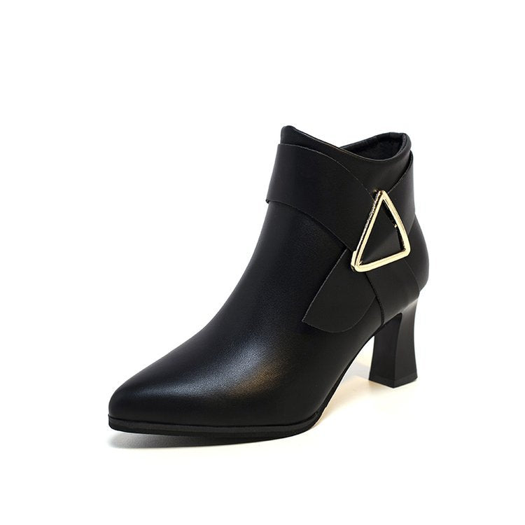 Ankle Boots with Buckle and Thick Heel