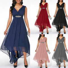 V-Neck Chiffon Sleeveless Dress in 5 Colors S-5XL