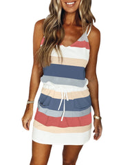 Sleeveless Striped Drawstring Mini Dress