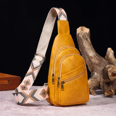 Solid Colour Crossbody Bag with Printed Strap