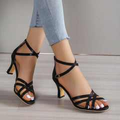 Short Stiletto Heel Cross Strap Sandals in 3 Colors