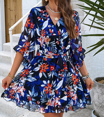 Floral Short Sleeve Ruffled Summer Dress in 4 Colors S-XL