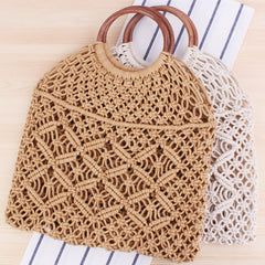 Macrame  Handbag with Wooden Ring Handle