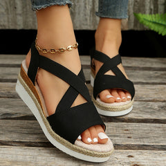 Cross-Strap Wedge Sandals in 5 Colors