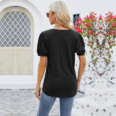 V-Neck Short Sleeve Top with Buttons