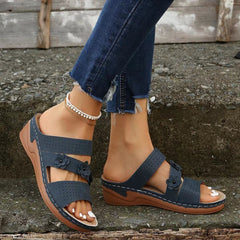 Wedge Sandals with Decorative Flowers