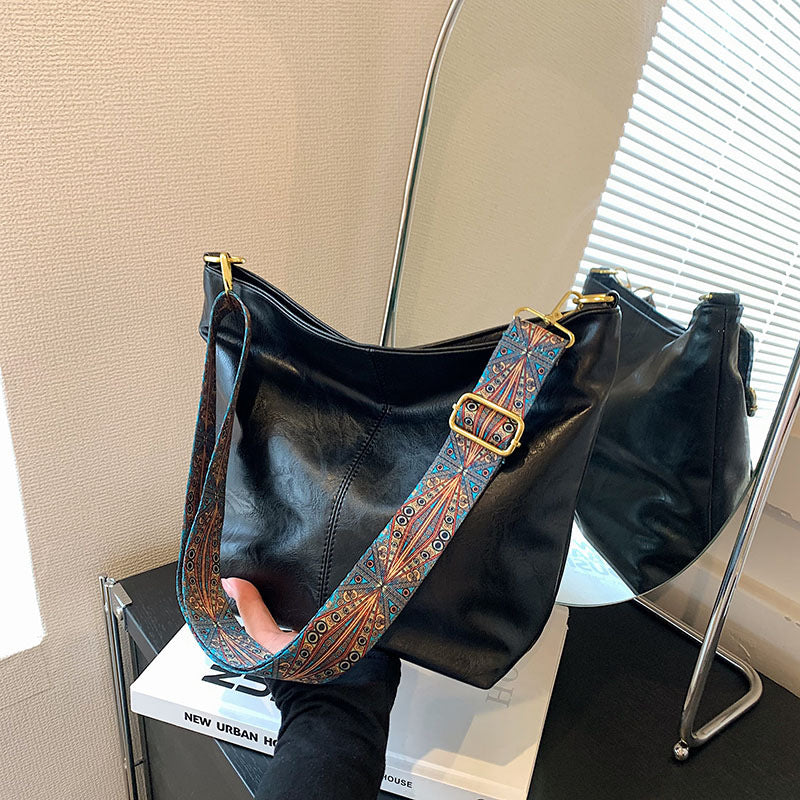 Shoulder Messenger Bag with Patterned Wide Adjustable Strap in 7 Colors