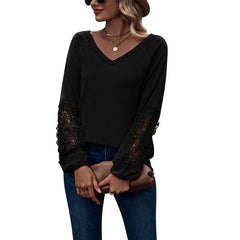 V-Neck Long Sleeve Top with Lace Detail in 5 Colors Sizes 4-20