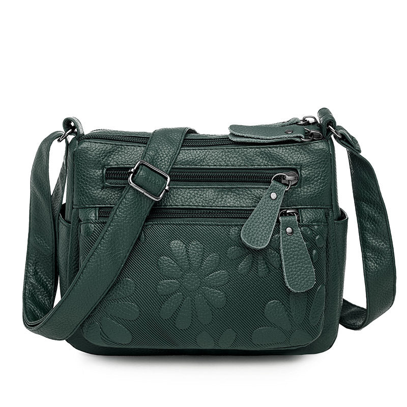 Shoulder Crossbody Bag with Embossed Flowers in 4 Colors