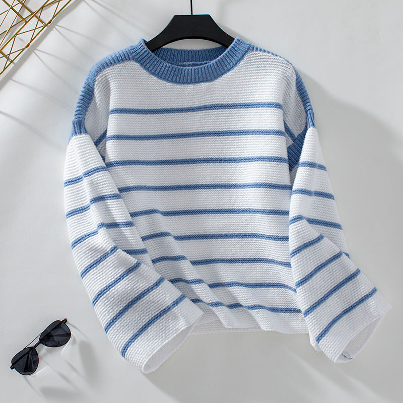 Loose Fit Round Neck Striped Sweater