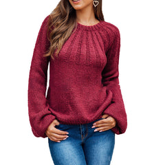 Roter Langarm-Plissee-Pullover S-XL 