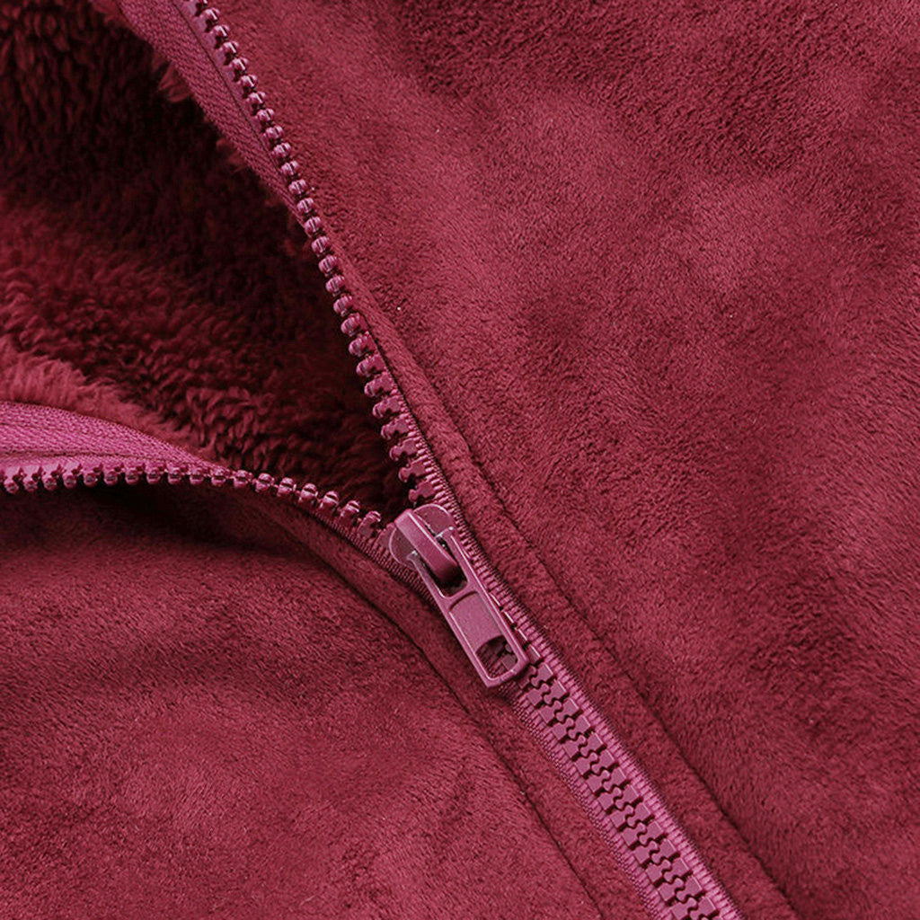 Plush Hooded Coat with Pockets in 2 Colors M-5XL