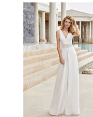 Elegant Sleeveless V-Neck White Jumpsuit S-XL