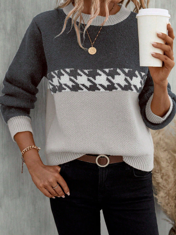 Colorblock Round Neck Knit Sweater