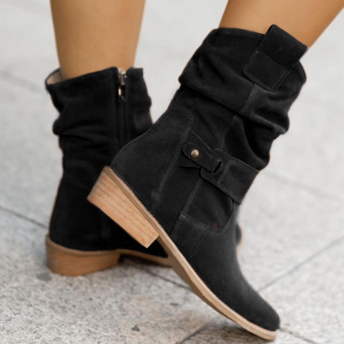 Low Heel Suede Short Boots in 5 Colors