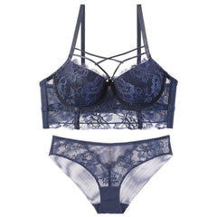 Padded Lace Bra and Panties Set in 4 Colors