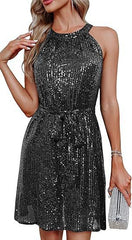 Sequined Halter Neck Party Dress
