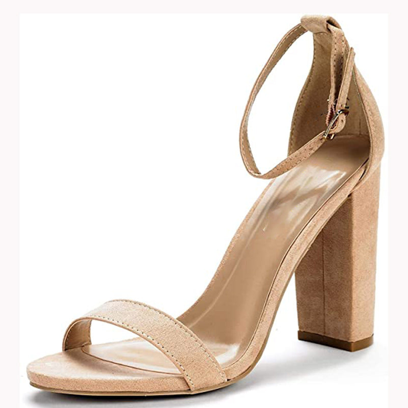 Suede High Block Heels with Ankle Strap