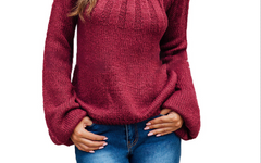Roter Langarm-Plissee-Pullover S-XL 
