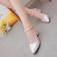 Elegant Closed Toe Heels with Beaded Ankle Strap