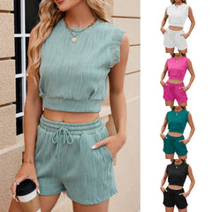 Sleeveless Crop Top with Drawstring Shorts Set in 5 Colors S-XXL