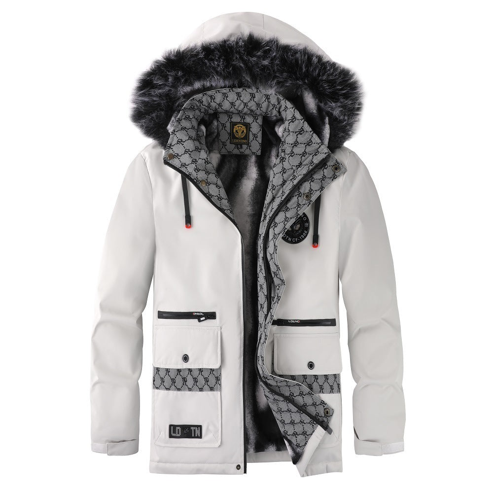 Herrenjacke mit abnehmbarer, pelzgefütterter Kapuze