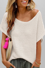 Solid Color Knit Short Sleeve Top