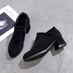 Suede Thick Heel Pointed Toe Ankle Boots in 2 Colors
