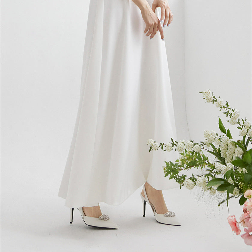 Pointed Toe High Stiletto Heel Bridal Wedding Shoes with Gemstones