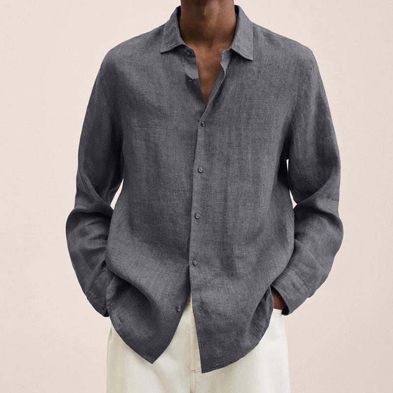 Men's Button-Up Long Sleeve Shirt with Lapel
