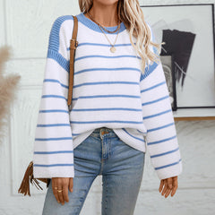 Loose Fit Round Neck Striped Sweater