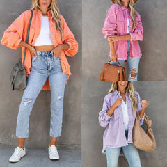 Long Sleeve Shirt Jacket with Raw Hem in 4 Colors S-XL