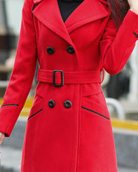 Double-Breasted Mid-Length Wool Coat with Belt