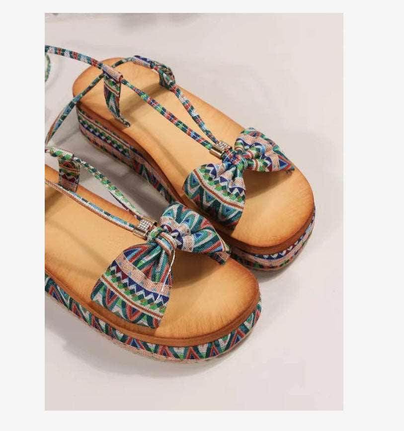 Printed Bohemian Wedge Heel Sandals with Ankle Strap