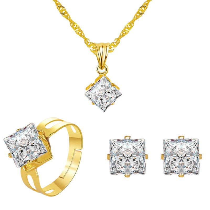 Ensemble trois pièces : collier, boucles d'oreilles et bague en oxyde de zirconium