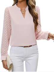 V-Neck Blouse with Long Chiffon Sleeves