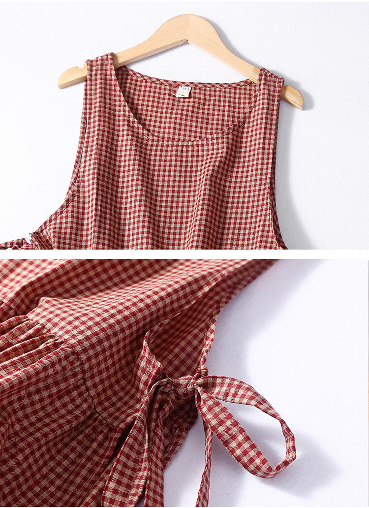 Sleeveless Checkered Midi Dress in 3 Colors M-2XL