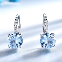 Sterling Silver Drop Topaz Gemstone and Diamond Earrings