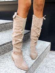 Side Zipper Suede Knee High Boots