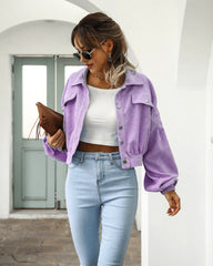 Cropped Corduroy Jacket with Lantern Sleeves in 5 Colors S-XL